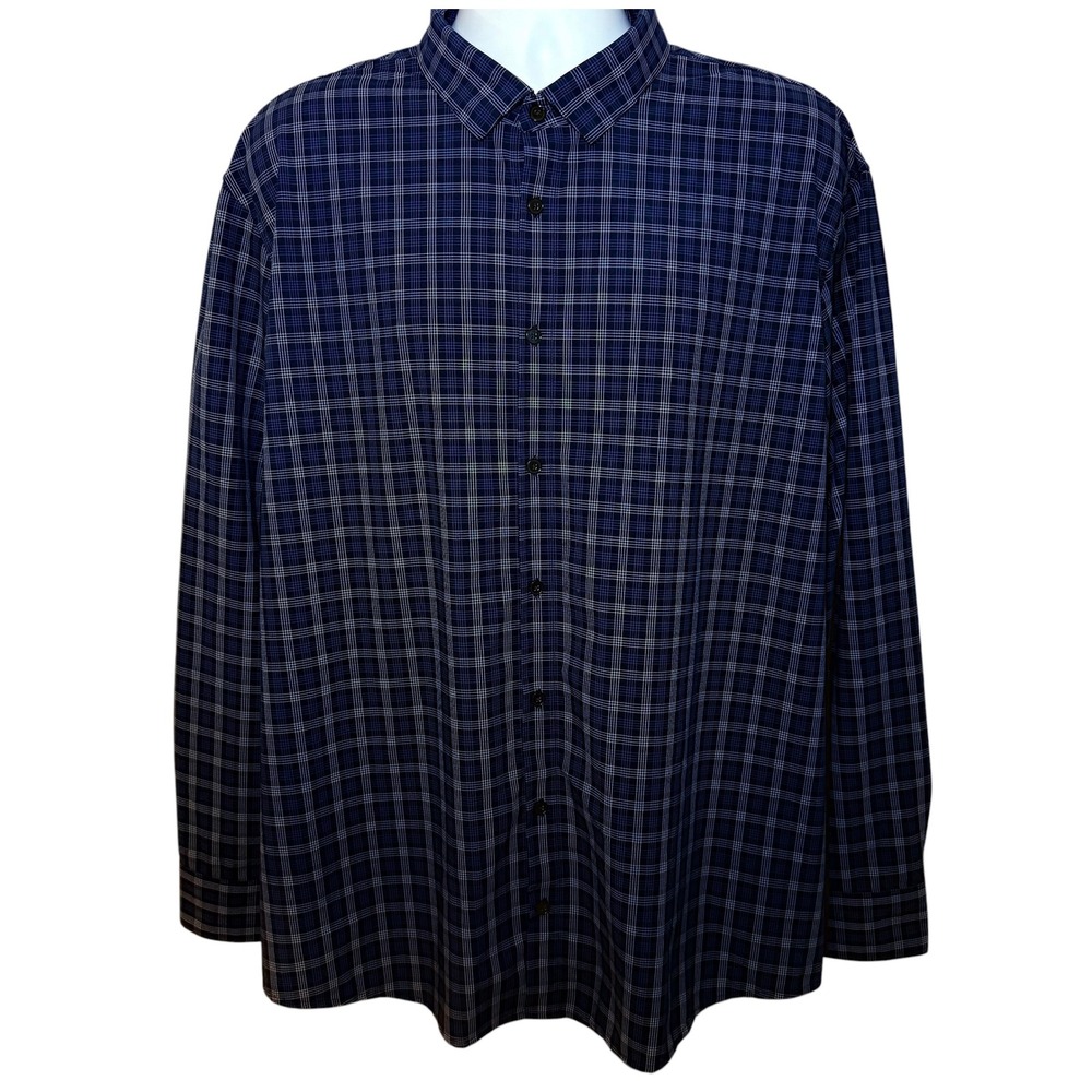 Mizzen+Main Leeward Mens XXL Classic No Tuck Performance Shirt Blue Grid Plaid - Picture 2 of 9
